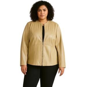 Light Platinum Gold Lined Leather Jacket by Coldwater Creek, Career, Travel L